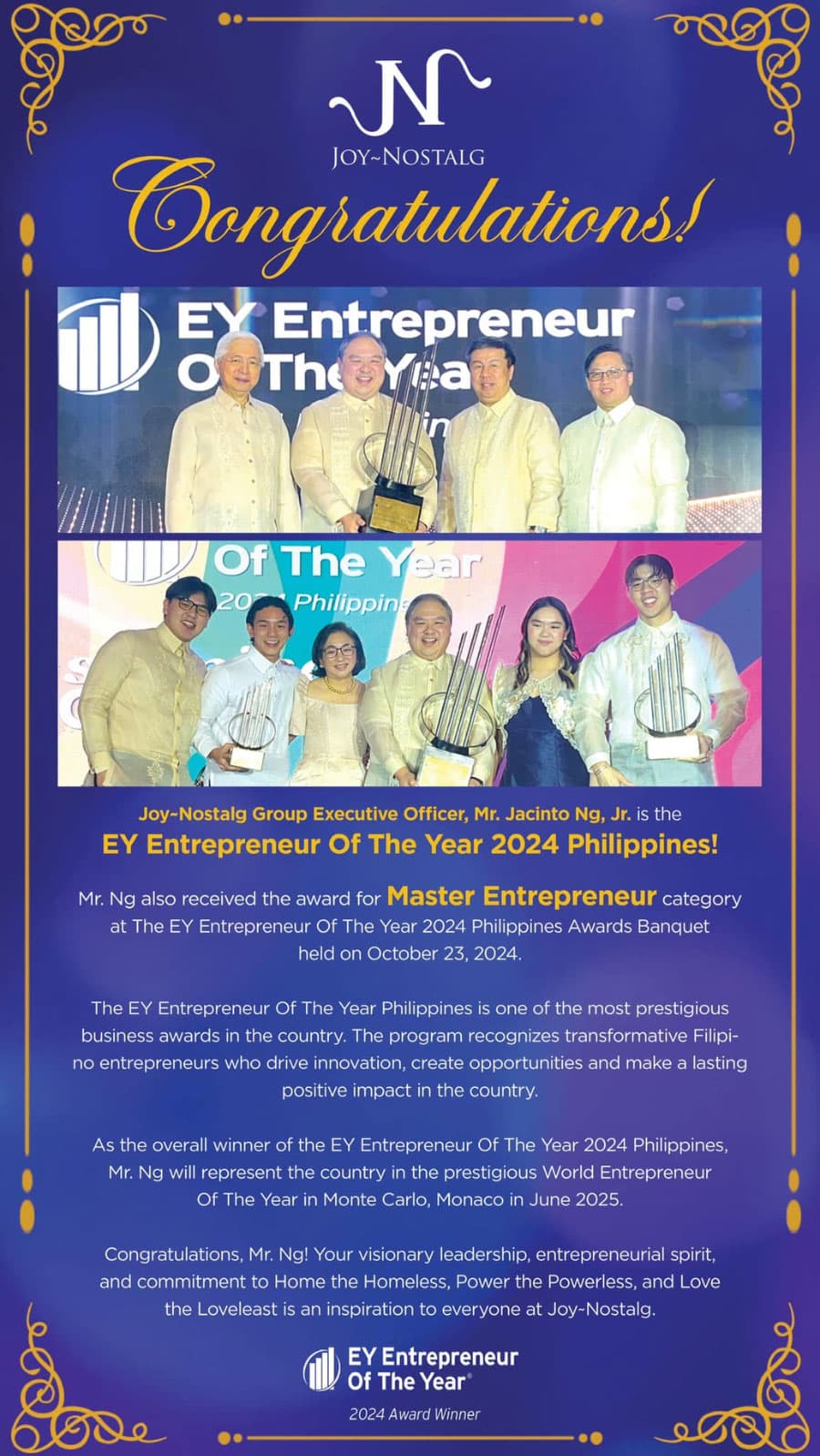 Jacinto C. Ng, Jr. is Named the ‘EY Entrepreneur Of The Year 2024 Philippines’