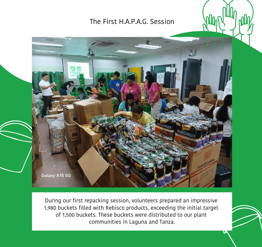 Rebisco Volunteers Pack 1,980 Buckets at our First Project H.A.P.A.G. Session